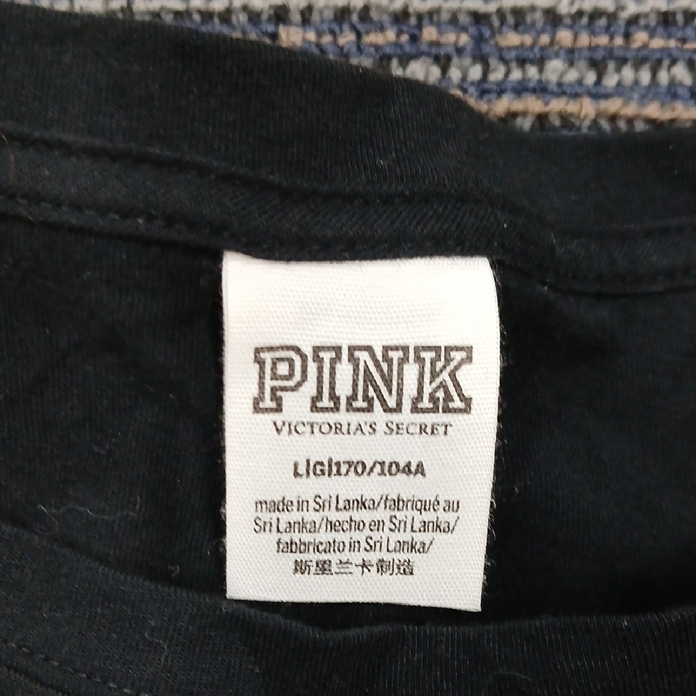 Victoria Secret Black Long Sleeve  Crop Top PINK Logo Crop Top - Picture 3 of 5